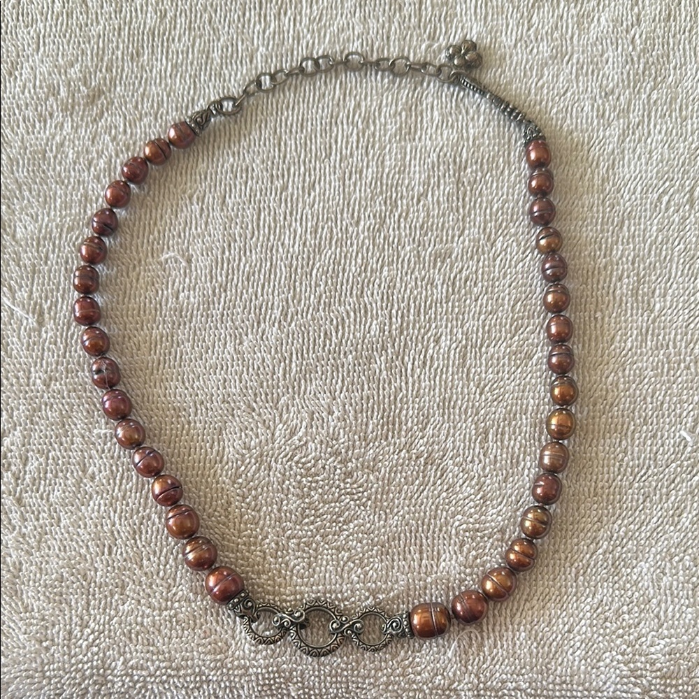 Brown Beaded Necklace with Infinity Design